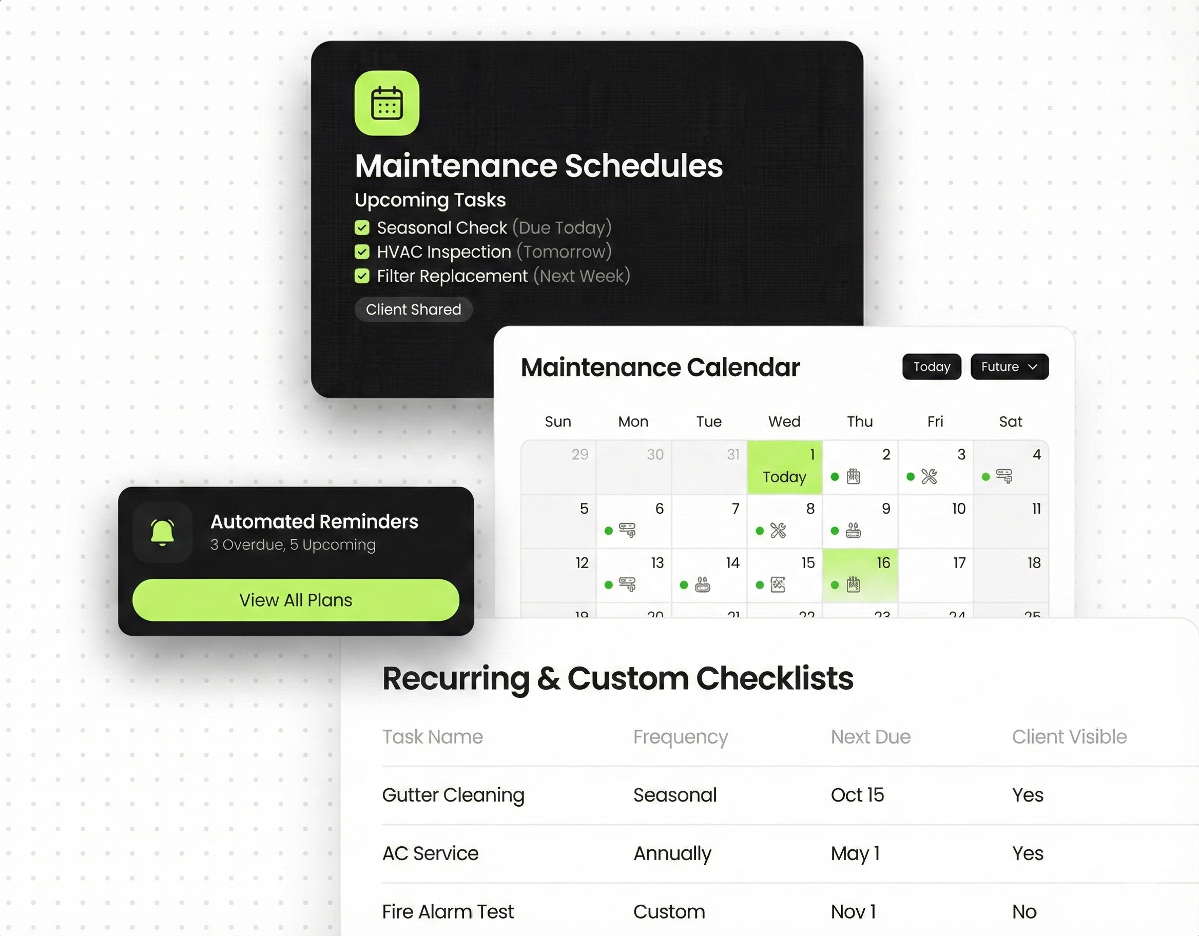 Odin maintenance scheduling dashboard with calendar and automated reminders